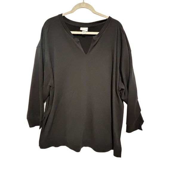 Ava & Viv Tops - Ava & Viv  3X Black Split V-Neck Sweatshirt Long Sleeve Oversized Top capsule